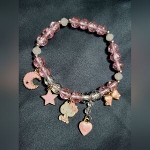 Hello Kitty Pink Charm Beaded Bracelet with Star & Heart Charms